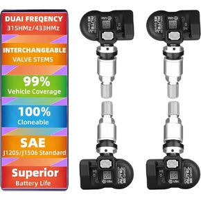 Autel MaxiTPMS 315MHz/433MHz 2 in 1 with TPMS Tool MX-Sensor Programmable fit Tire Pressure Monitoring OEM TPMS Sensors Press-in Metal Valves,Pack of 4PC Sensors