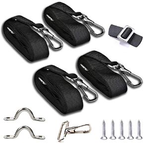4 Pcs Adjustable Bimini Top Straps Black, Marine Tension Tie Down Webbing Straps with Loop Snap Hooks + Pad Eye Straps,28"~60" Stainless Steel Boat Awning Hardware