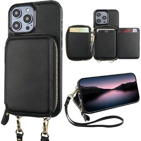 Bocasal RFID Blocking Wallet Case for iPhone 14 Pro, Adjustable Crossbody Zipper Purse Case Card Holder with Kickstand Detachable Wrist Strap, PU Leather Flip Folio Case 6.1 Inch 5G (Rose Gold)