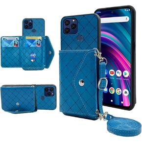 Compatible with BLU G91s Wallet Case with Crossbody Shoulder Strap Stand Credit Card Holder Lanyard Slot Cell Accessories Phone Cover for Blue G 91s 6.8 6.8" 2022 Women Blue