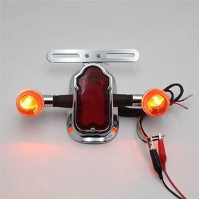 Motorcycle Chrome Amber Metal Tombstone Brake Tail W/Light Signal Compatiable With Big Twin Motorcycle Bike [P/N: XH3118B-A-01-CD+AMBER]