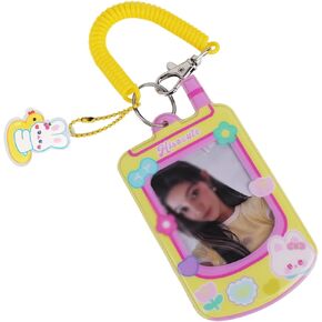 Kpop Photocard Holder with Keychain Cute Pendant 3 inch Idol Album Photo Card Sleeves ID Bus Bank Credit Card Protector for Student Kpop Fan (Blue)