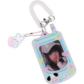 Kpop Photocard Holder with Keychain Cute Pendant 3 inch Idol Album Photo Card Sleeves ID Bus Bank Credit Card Protector for Student Kpop Fan (Blue)
