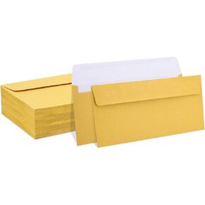 100 Pack Gold Metallic #10 Business Envelopes 4-1/8 x 9-1/2 in Square Flap Mailing Envelopes for Office, Business Letterhead, Invoices, Personal Mailing, Letters, Unique Invitations & Announcements