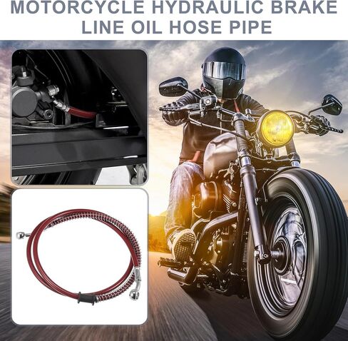 Motoforti 51.18 بوصة طول 10 مم معرف خط الفرامل الهيدروليكي للدراجة النارية أنبوب خرطوم الزيت كابل مضفر من الفولاذ المقاوم للصدأ لدراجات ATV Motocross الرياضية ودراجات الشوارع باللون الأحمر in Kuwait