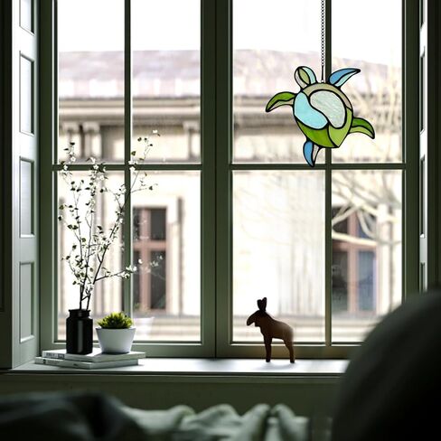 Sea Turtle Stained Glass Window Hangings,Sea Turtle Decor Navy Beach Theme Decoration Gift for Parents Housewarming Gifts in Kuwait