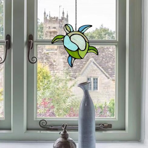 Sea Turtle Stained Glass Window Hangings,Sea Turtle Decor Navy Beach Theme Decoration Gift for Parents Housewarming Gifts in Kuwait