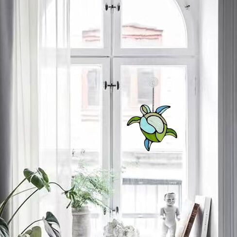 Sea Turtle Stained Glass Window Hangings,Sea Turtle Decor Navy Beach Theme Decoration Gift for Parents Housewarming Gifts in Kuwait
