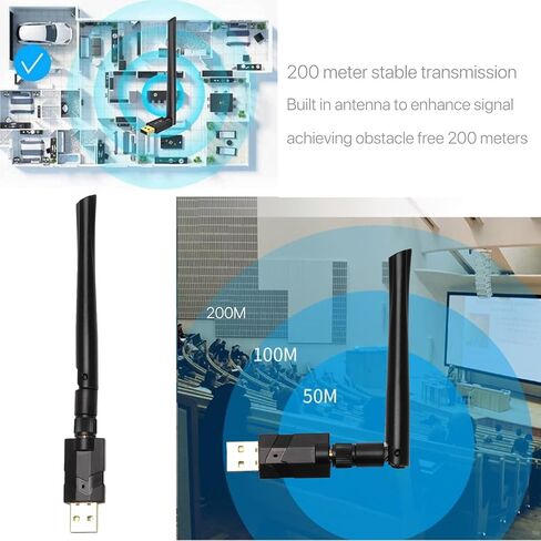 محول USB بلوتوث 5.1، مستقبل إرسال دونجل لاسلكي طويل المدى 200 متر لسماعات لوحة المفاتيح وماوس بلوتوث وسماعات الرأس والكمبيوتر المحمول والكمبيوتر المكتبي المتوافق مع Windows 7/8.1/10/11 in Kuwait