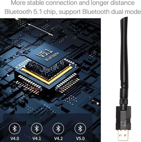 محول USB بلوتوث 5.1، مستقبل إرسال دونجل لاسلكي طويل المدى 200 متر لسماعات لوحة المفاتيح وماوس بلوتوث وسماعات الرأس والكمبيوتر المحمول والكمبيوتر المكتبي المتوافق مع Windows 7/8.1/10/11 in Kuwait
