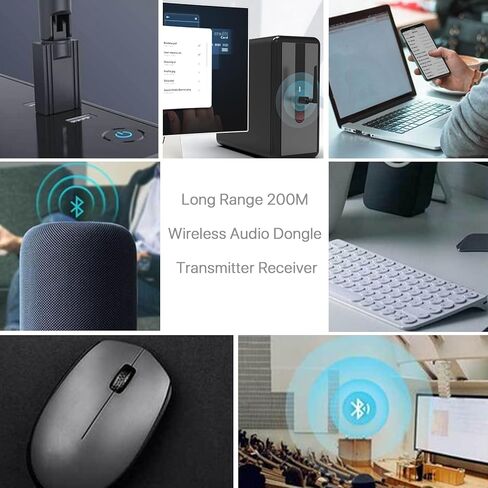 محول USB بلوتوث 5.1، مستقبل إرسال دونجل لاسلكي طويل المدى 200 متر لسماعات لوحة المفاتيح وماوس بلوتوث وسماعات الرأس والكمبيوتر المحمول والكمبيوتر المكتبي المتوافق مع Windows 7/8.1/10/11 in Kuwait