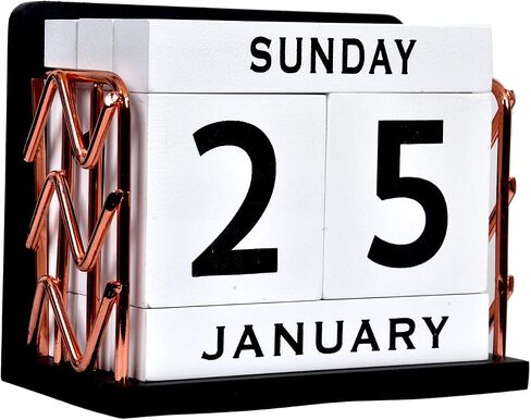 SHYi Home and Office Decor -Vintage Wooden Block Perpetual Desk Calendar With Golden Side-2021 Desk Accessory, 5.9x3.1x4.7inches large size in Saudi Arabia