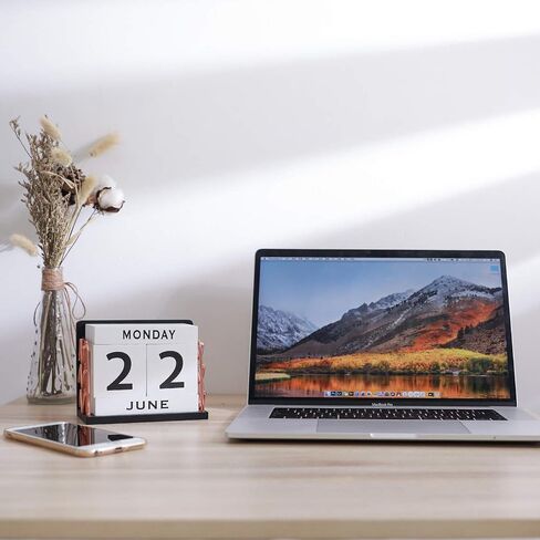 SHYi Home and Office Decor -Vintage Wooden Block Perpetual Desk Calendar With Golden Side-2021 Desk Accessory, 5.9x3.1x4.7inches large size in Saudi Arabia