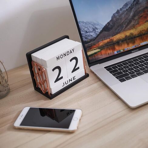 SHYi Home and Office Decor -Vintage Wooden Block Perpetual Desk Calendar With Golden Side-2021 Desk Accessory, 5.9x3.1x4.7inches large size in Saudi Arabia