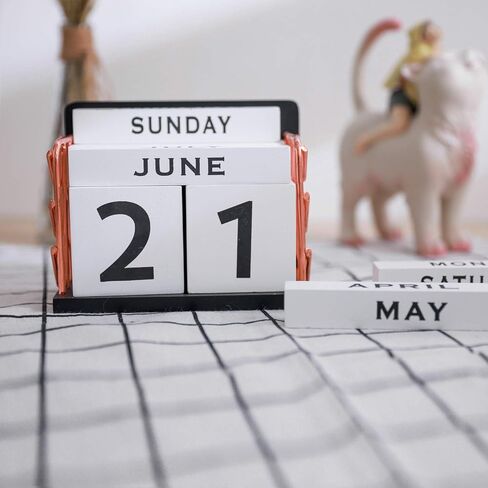 SHYi Home and Office Decor -Vintage Wooden Block Perpetual Desk Calendar With Golden Side-2021 Desk Accessory, 5.9x3.1x4.7inches large size in Saudi Arabia