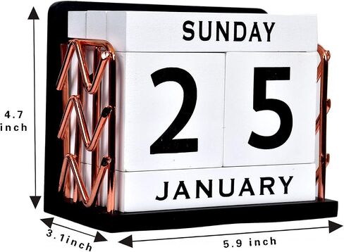 SHYi Home and Office Decor -Vintage Wooden Block Perpetual Desk Calendar With Golden Side-2021 Desk Accessory, 5.9x3.1x4.7inches large size in Saudi Arabia