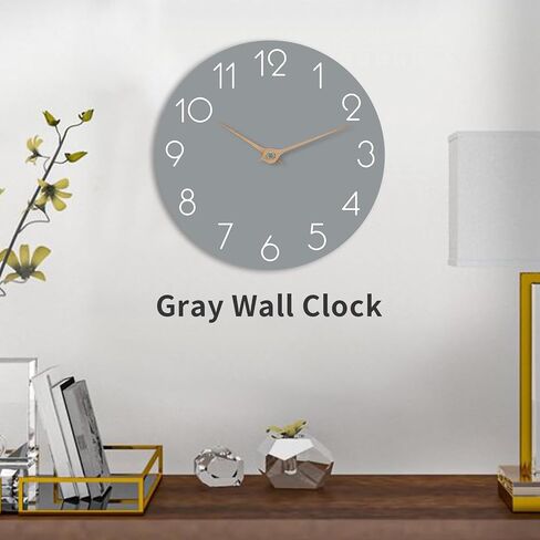 cicininc Wood Wall Clock, Gray Wooden Silent Non-Ticking, Decorative Battery Operated Wall Clocks for Bedroom, Kitchen, Home, Living Room, Office, School, Hotel (10") in Saudi Arabia