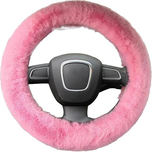 Fluffy Steering Wheel Cover for Women, YUNXNYC Winter Fashion Wool Fur Soft Furry Steering Wheel Covers Fuzzy Warm Plush Non-Slip Car Decoration Universal Fit Most Car (Pink) in Saudi Arabia