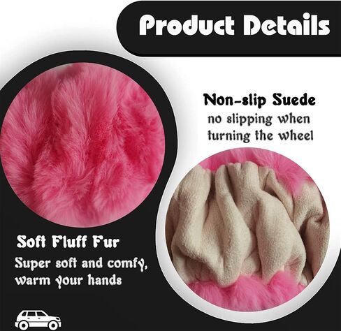 Fluffy Steering Wheel Cover for Women, YUNXNYC Winter Fashion Wool Fur Soft Furry Steering Wheel Covers Fuzzy Warm Plush Non-Slip Car Decoration Universal Fit Most Car (Pink) in Saudi Arabia