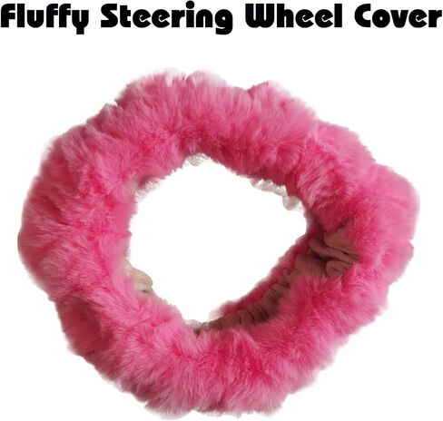 Fluffy Steering Wheel Cover for Women, YUNXNYC Winter Fashion Wool Fur Soft Furry Steering Wheel Covers Fuzzy Warm Plush Non-Slip Car Decoration Universal Fit Most Car (Pink) in Saudi Arabia