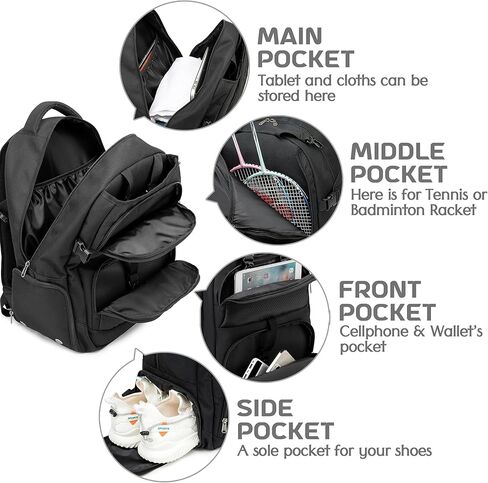 Ezgunk Badminton Backpack, accommodate 2 Badminton Rackets, Independent Ventilated Shoe Box, Large Capacity Storage for Sports Accessories, Suitable for Women and Men's Sports, Travel. in Kuwait
