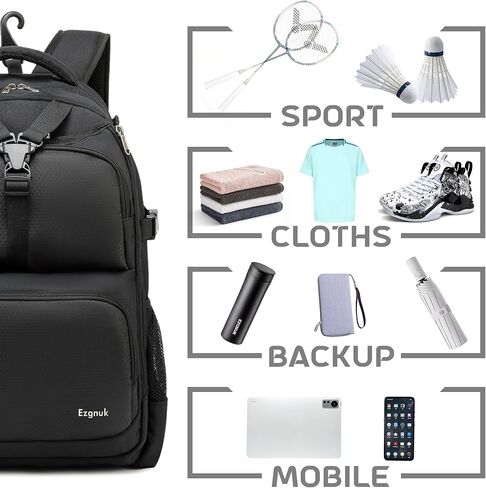 Ezgunk Badminton Backpack, accommodate 2 Badminton Rackets, Independent Ventilated Shoe Box, Large Capacity Storage for Sports Accessories, Suitable for Women and Men's Sports, Travel. in Kuwait