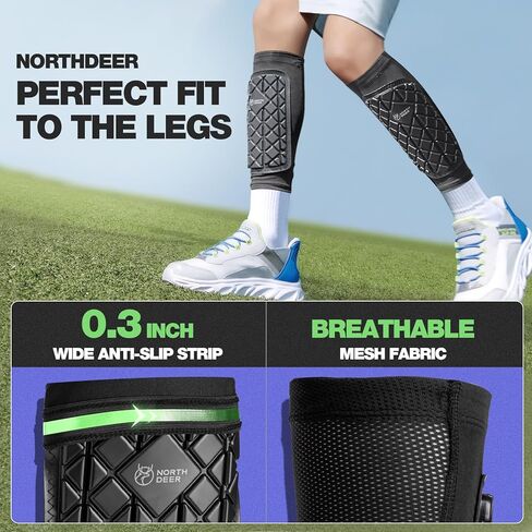 Northdeer Shin Guards كرة القدم الأكمام للأطفال الشباب البالغين، واقيات الساق للرجال والنساء، معدات حماية لكرة القدم مع تهوية من الدرجة الأولى ومقاومة للصدمات، زوج واحد in Kuwait
