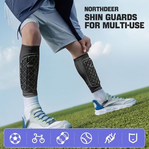 Northdeer Shin Guards كرة القدم الأكمام للأطفال الشباب البالغين، واقيات الساق للرجال والنساء، معدات حماية لكرة القدم مع تهوية من الدرجة الأولى ومقاومة للصدمات، زوج واحد in Kuwait