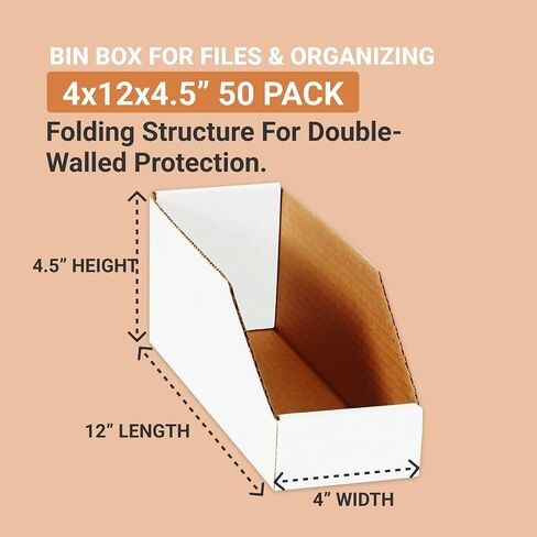 AVIDITI Corrugated Cardboard Storage Bins Holder 3" x 12" x 4.5" (50 Pack), Open Top Durable and Ideal for Organizing Parts Bin Work Areas Packing Moving and Storage - White, 50 Pack in Saudi Arabia