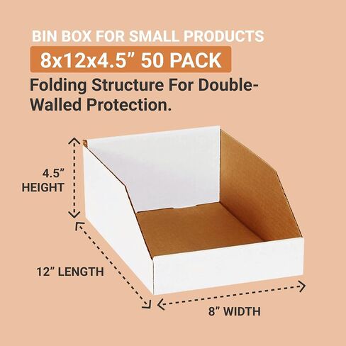 AVIDITI Corrugated Cardboard Storage Bins Holder 3" x 12" x 4.5" (50 Pack), Open Top Durable and Ideal for Organizing Parts Bin Work Areas Packing Moving and Storage - White, 50 Pack in Saudi Arabia