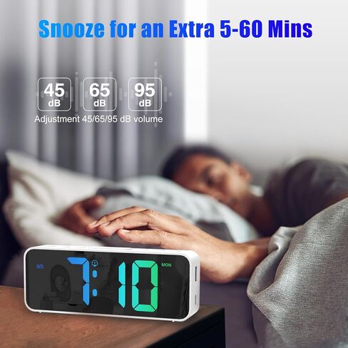 Digital Alarm Clock for Kids Teens,11 Dynamic RGB Color Modes,Large LED Mirror Display,Dual Alarm,USB Charger,Adjustable Volume,Snooze,Outlet Powered Dimmable Alarm Clocks for Bedrooms,Bedside in Saudi Arabia