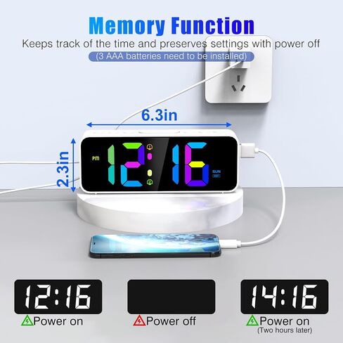 Digital Alarm Clock for Kids Teens,11 Dynamic RGB Color Modes,Large LED Mirror Display,Dual Alarm,USB Charger,Adjustable Volume,Snooze,Outlet Powered Dimmable Alarm Clocks for Bedrooms,Bedside in Saudi Arabia