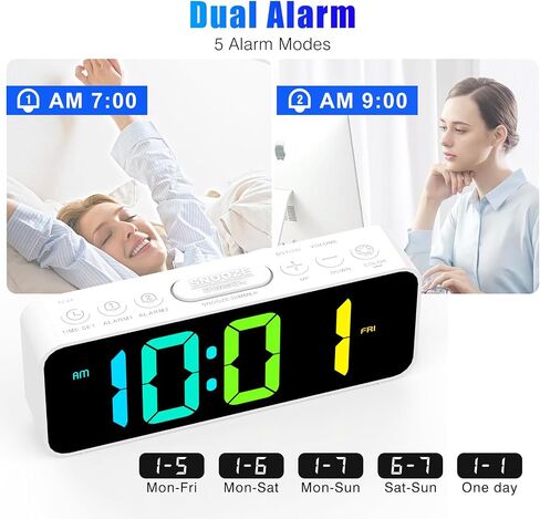 Digital Alarm Clock for Kids Teens,11 Dynamic RGB Color Modes,Large LED Mirror Display,Dual Alarm,USB Charger,Adjustable Volume,Snooze,Outlet Powered Dimmable Alarm Clocks for Bedrooms,Bedside in Saudi Arabia