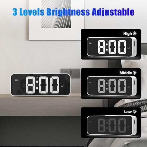 Digital Alarm Clock for Kids Teens,11 Dynamic RGB Color Modes,Large LED Mirror Display,Dual Alarm,USB Charger,Adjustable Volume,Snooze,Outlet Powered Dimmable Alarm Clocks for Bedrooms,Bedside in Saudi Arabia