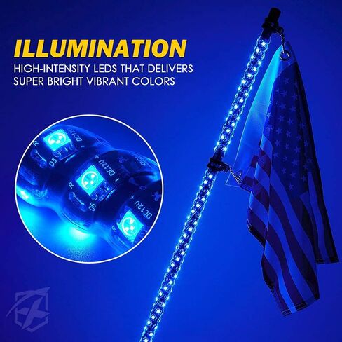 أضواء سوط حلزونية LED زرقاء Xprite بطول 5 أقدام، هوائي مضاء بعمود سوط مقاوم للماء مع العلم الأمريكي قطعتين للرمل الكثبان الرملية للطرق الوعرة UTV ATV Polaris RZR Can-Am X3 4X4 شاحنات جيب جنبًا إلى جنب in Saudi Arabia