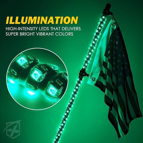 أضواء سوط حلزونية LED زرقاء Xprite بطول 5 أقدام، هوائي مضاء بعمود سوط مقاوم للماء مع العلم الأمريكي قطعتين للرمل الكثبان الرملية للطرق الوعرة UTV ATV Polaris RZR Can-Am X3 4X4 شاحنات جيب جنبًا إلى جنب in Saudi Arabia