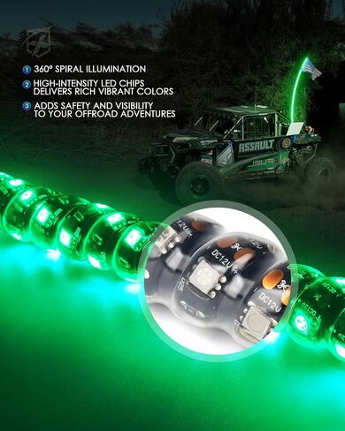 أضواء سوط حلزونية LED زرقاء Xprite بطول 5 أقدام، هوائي مضاء بعمود سوط مقاوم للماء مع العلم الأمريكي قطعتين للرمل الكثبان الرملية للطرق الوعرة UTV ATV Polaris RZR Can-Am X3 4X4 شاحنات جيب جنبًا إلى جنب in Saudi Arabia