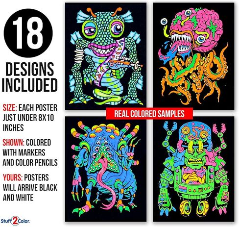 مجموعة Stuff2Color الفائقة المكونة من 18 ملصق تلوين غامض (إصدار الوحوش) - الفنون والحرف اليدوية للأولاد والبنات والأطفال الصغار والأطفال - نشاط تلوين رائع، أو مشروع مشاركة جماعي، أو متعة وقت هادئ in Kuwait