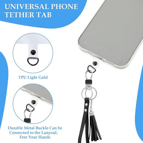 6Pcs Cell Phone Lanyard Patch Pad, Universal Phone Tether Tab Phone Strap Connector with Metal Ring for Cell Phones Security Drop Protection (Transparent Light Gold) in Saudi Arabia