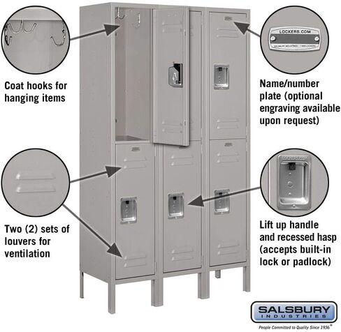Salsbury Industries 62352GY-U خزانة معدنية قياسية غير مجمعة بطبقة مزدوجة، رمادي in Kuwait