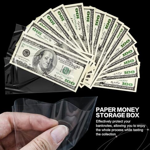 200 Pcs Dollar Bill Holder with Storage Case Plastic Paper Money Holders Currency Sleeves Bill Clear Holders for Regular Bills Protector Case Supplies, 6-1/2'' x 3-1/2 '' in Kuwait