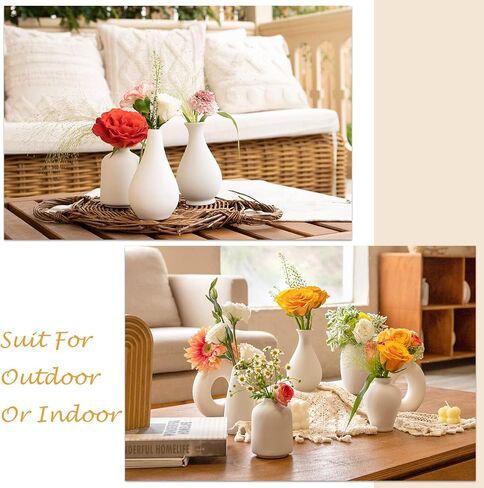 مجموعة مزهريات سيراميك بيضاء صغيرة مكونة من 10 - مزهريات صغيرة للزهور وعشب البامبا، قطع مركزية بوهو لديكور المنزل والحفلات، مزهريات بيضاء لديكور المنزل، مجموعة مزهرية سيراميك لحفلات الزفاف in Saudi Arabia