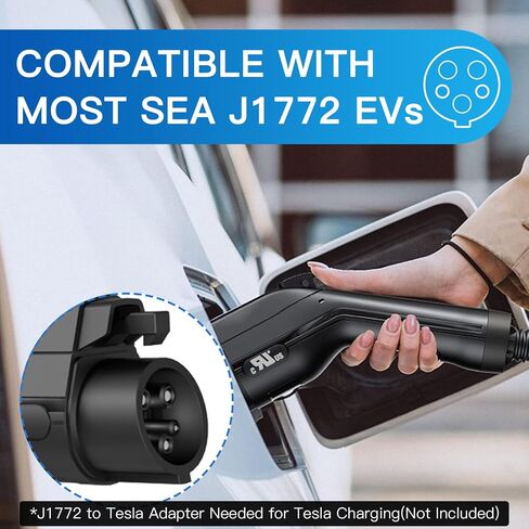 Level 2 EV Charger, 32A 240V Portable J1772 EV Car Charger with NEMA 14-50 Plug, Plug-in EV Charging Station with Timing Delay &10-32A Adjustable Amp with 25ft Extension Cable and Carrying Bag in Saudi Arabia