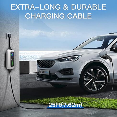 Level 2 EV Charger, 32A 240V Portable J1772 EV Car Charger with NEMA 14-50 Plug, Plug-in EV Charging Station with Timing Delay &10-32A Adjustable Amp with 25ft Extension Cable and Carrying Bag in Saudi Arabia