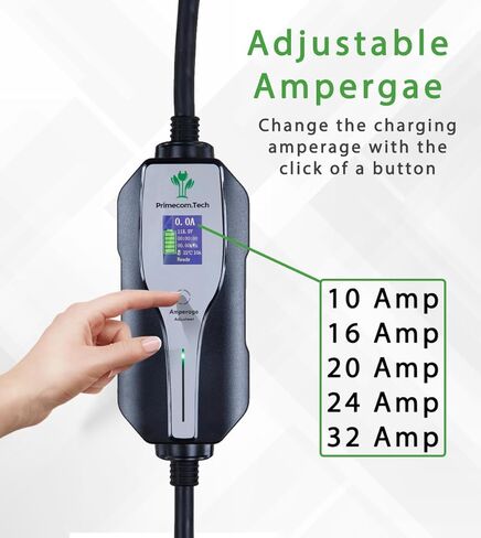 Primecom.Tech المستوى 2 لشاحن السيارة الكهربائية (EV) أمبير قابل للتعديل (10Amp - 16Amp - 20Amp - 24Amp - 32Amp) كابل EVSE Plug-in Hybrid بطول 30 قدمًا (30 قدمًا، 14-50P) in Saudi Arabia