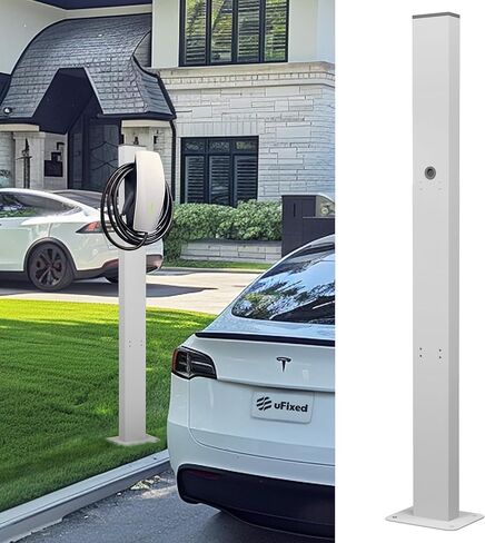 حامل شاحن EV بقاعدة شاحن تسلا خارجي لمحطات شحن المركبات الكهربائية من الجيل الثالث، حامل شاحن EV مقاوم للتآكل متوافق مع موصل Tesla المحمول وشاحن J1772، فضي أبيض in Saudi Arabia