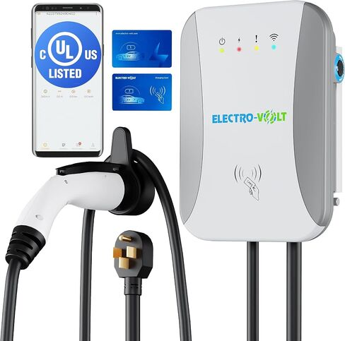شاحن EV من المستوى 2 - 10 كيلو واط، 40 أمبير، 240 فولت، قابس NEMA 14-50، محطة شحن حائط السيارة الكهربائية الداخلية/الخارجية IP65 - لجنة الاتصالات الفيدرالية (FCC)، معتمد من UL وكابل ممتاز بطول 18 قدمًا | التحكم الذكي بالتطبيقات in Saudi Arabia