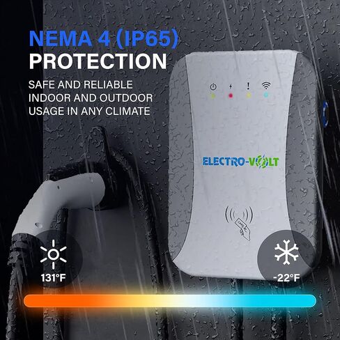 شاحن EV من المستوى 2 - 10 كيلو واط، 40 أمبير، 240 فولت، قابس NEMA 14-50، محطة شحن حائط السيارة الكهربائية الداخلية/الخارجية IP65 - لجنة الاتصالات الفيدرالية (FCC)، معتمد من UL وكابل ممتاز بطول 18 قدمًا | التحكم الذكي بالتطبيقات in Saudi Arabia