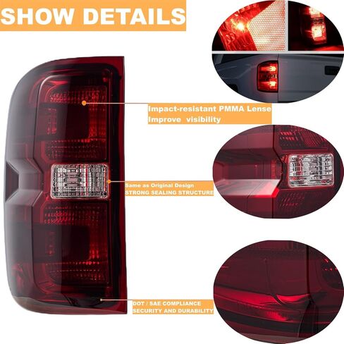 Tail Lights Rear Lamp Brake lights Compatible with Chevy Chevrolet Silverado 1500 2500 3500 2014-2019, GMC Sierra 2500 3500 2015-2019,Without Wiring Kit and Bulbs, (Right-Passenger side) in Kuwait