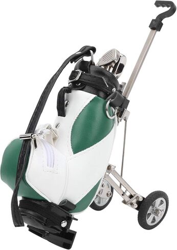 Keenso Golf Bag Pen Set, Desktop Golf Pen Set 3 Ballpoint Pens and Mini Bag Zinc Alloy Golf Pen Holding Bag(Green & White) Golf in Saudi Arabia